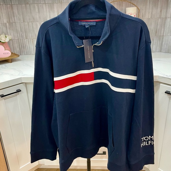 NWT Tommy Hilfiger Women’s Navy Quarter-Zip Sweatshirt with Kanga Pocket - 3X - Picture 2 of 8